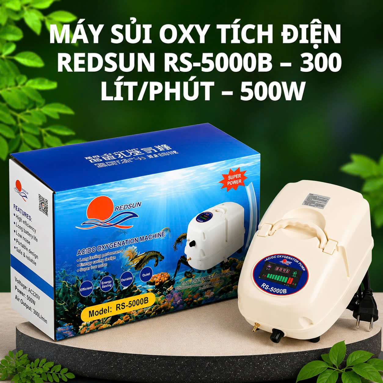 Máy Sủi Oxy Tích Điện Redsun RS-5000B – 300 Lít/Phút – 500W 1 Máy sủi RS-5000B