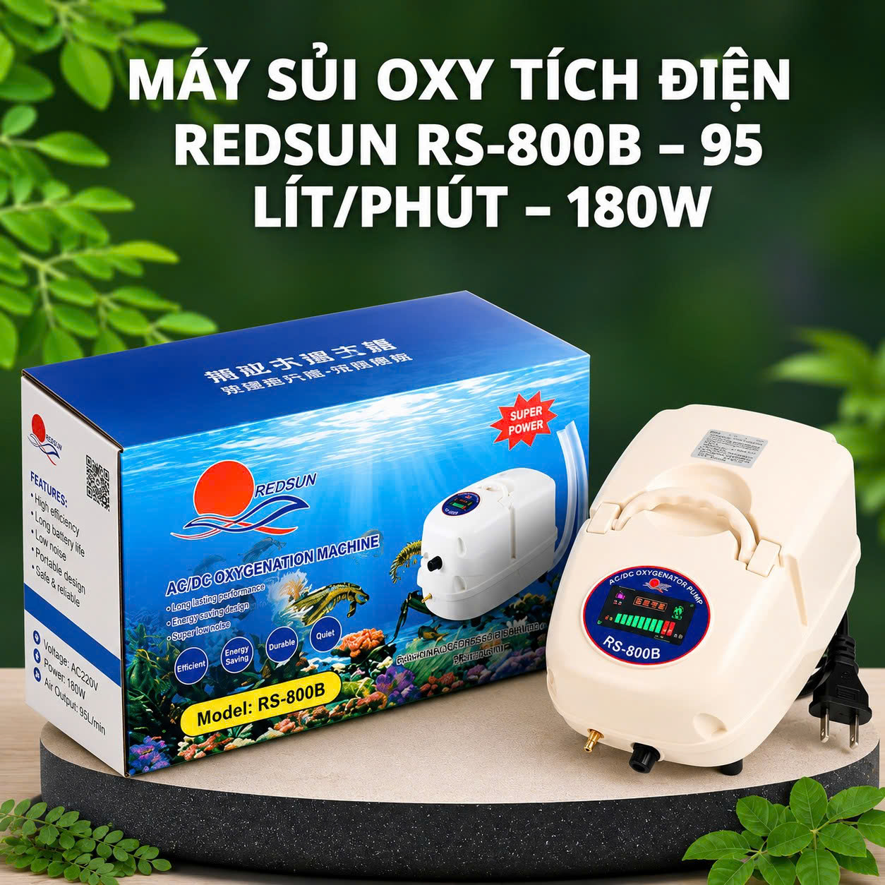 Máy Sủi Oxy Tích Điện Redsun RS-800B – 95 Lít/Phút – 180W 1 Máy sủi RS-800B