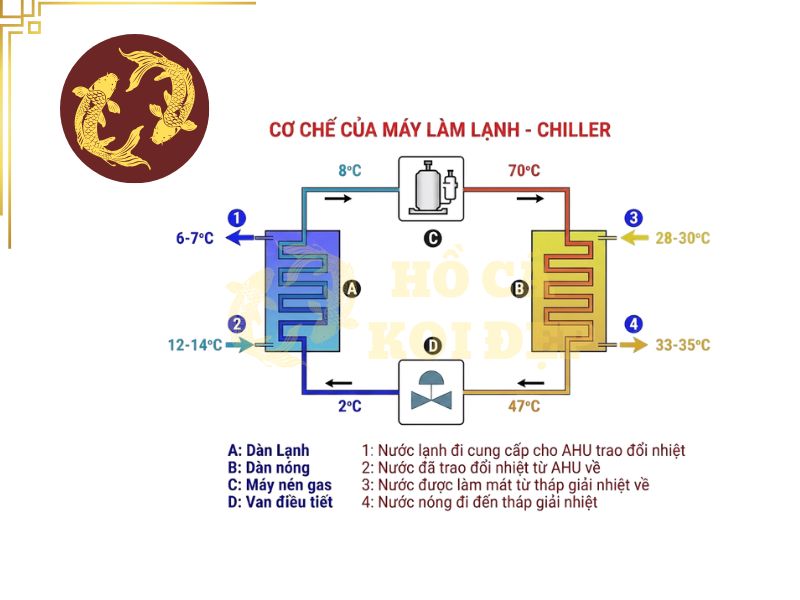 Máy Làm Lạnh Nước Chiller Hailea HS-28A – 1/10 HP; 250–1200L/h 2 Sơ đồ nguyên lý hoạt động của Chiller