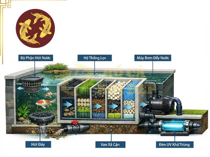 Cách lắp đèn UV cho hồ cá koi - Bảng tính theo thể tích hồ 2 Sơ đồ lắp đặt đèn UV trong hệ thống lọc