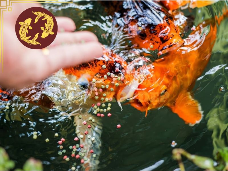 Nước hồ Koi xanh rêu: Nguyên nhân tảo và cách xử lý dứt điểm 5 Cho cá ăn vừa phải giúp giảm thức ăn thừa đóng lại trong hồ