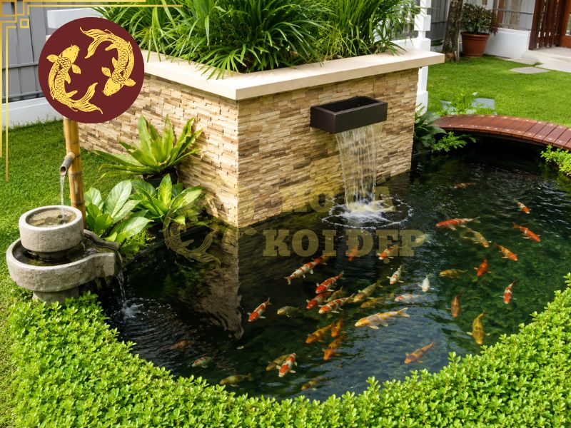 Hồ cá koi mini là gì? Hướng dẫn thiết kế và chăm sóc đúng cách 8 Thác nước và hệ thống chiếu sáng tăng điểm nhấn hồ về đêm