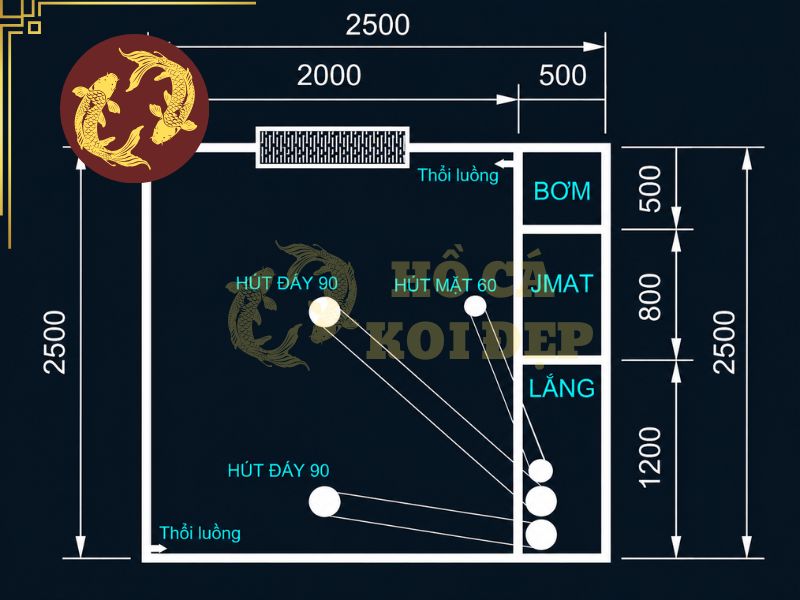 Cách Thiết Kế Sơ Đồ Hệ Thống Lọc Hồ Koi Chuẩn, Tối Ưu 2 Sơ đồ hệ thống lọc hồ koi chuẩn hoạt động theo một vòng tuần hoàn liên tục