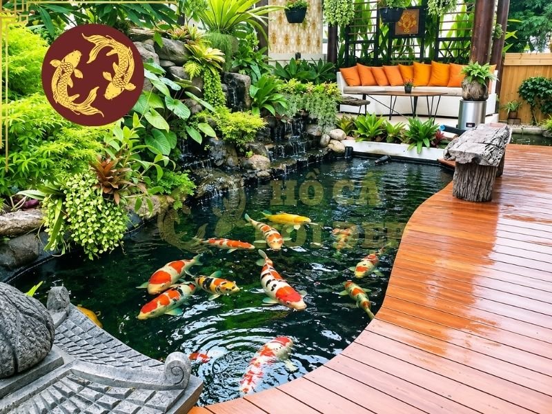 Gợi Ý Mẫu Hồ Cá Koi Giá Rẻ Đẹp Cho Sân Vườn Và Nhà Phố 2 Nếu sở hữu sân vườn rộng hơn, gia chủ có thể thiết kế hồ koi với hình dáng tự nhiên hoặc đường cong mềm mại.