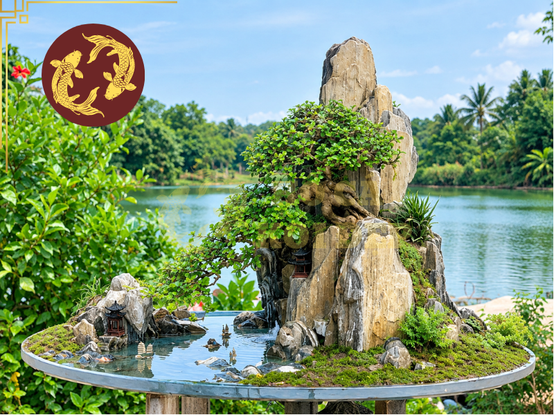 Thiết Kế Hồ Cá Koi Kết Hợp Tiểu Cảnh Cho Nhà Phố Và Sân Vườn 3 Non bộ hồ koi tạo điểm nhấn rõ rệt nhờ sự kết hợp giữa đá, địa hình và dòng nước.