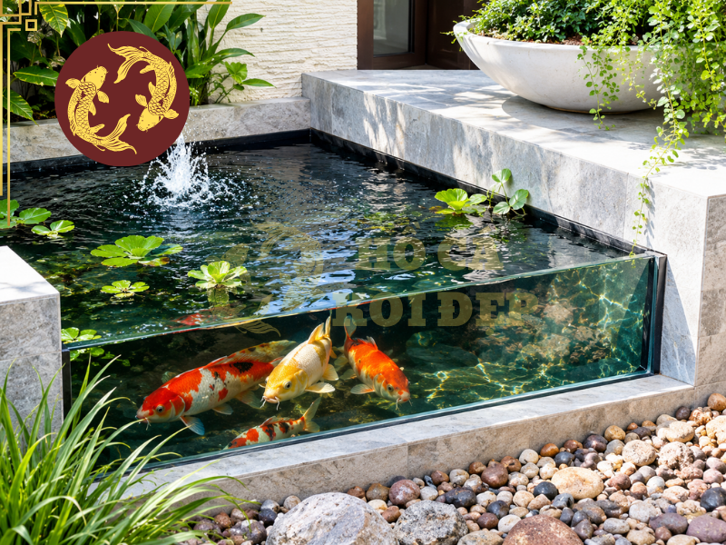 Những Điều Cần Biết Khi Làm Hồ Cá Koi Kính Cường Lực 2 Việc bố trí ô kính ngắm cá tại những vị trí phù hợp còn giúp tăng khả năng quan sát mà không cần sử dụng kính cho toàn bộ thành hồ.