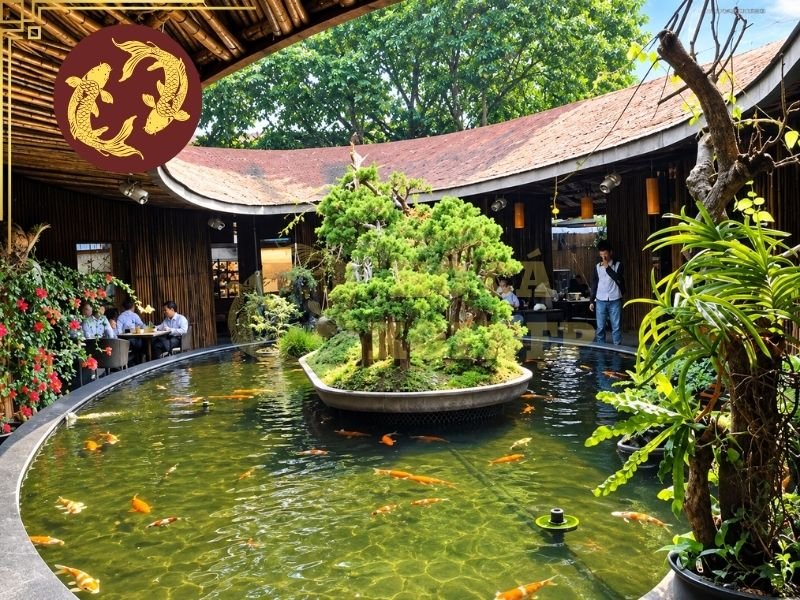 Thiết Kế Hồ Cá Koi Quán Cà Phê Đẹp, Ấn Tượng Và Dễ Chăm Sóc 4 ho ca koi quan ca phe 4