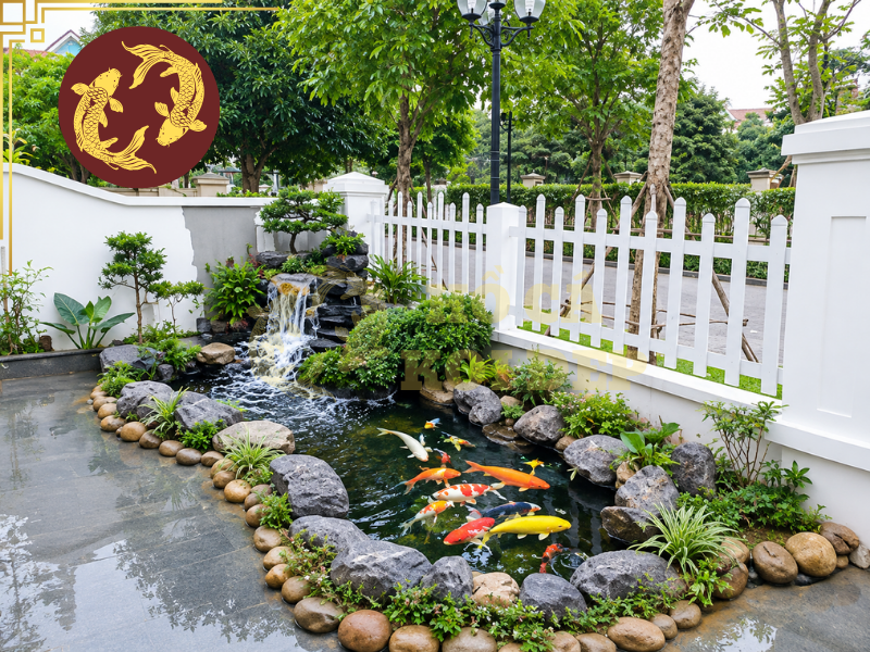 Những Điều Cần Biết Khi Thiết Kế Hồ Cá Koi Trước Nhà 6 Đối với hồ koi cổng vào, nên ưu tiên tiểu cảnh có bố cục gọn để không cản trở lối đi.