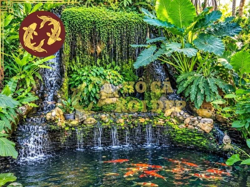 Top Mẫu Hồ Cá Koi Đẹp 2026 Được Ưa Chuộng Nhất 5 Nước có thể được dẫn từ một tiểu cảnh đá cao xuống hồ hoặc tạo thành dòng chảy tuần hoàn.