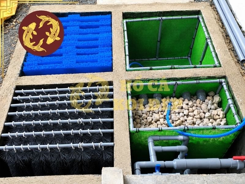 Khi Nào Cần Nâng Cấp Hệ Lọc Hồ Koi Cũ? 4 Ngăn lọc cơ học cần có khả năng giữ lại phân cá, lá cây, thức ăn thừa và cặn bẩn trước khi nước đi vào ngăn lọc sinh học.