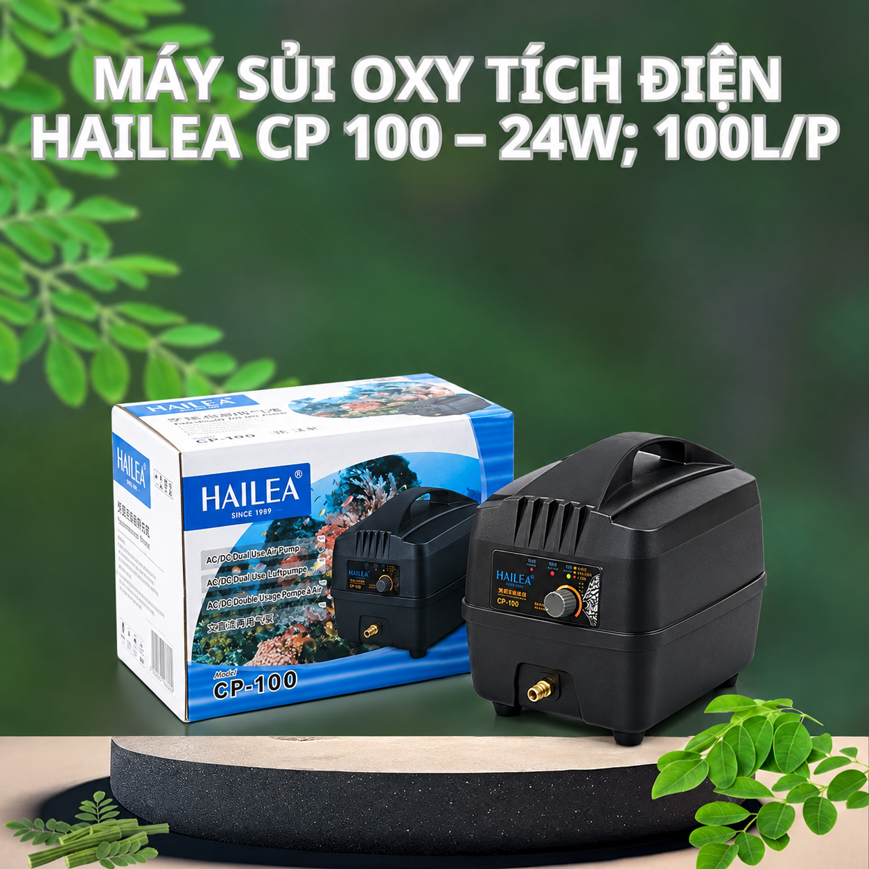 Máy Sủi Oxy Tích điện Hailea CP 100 - 24W; 100L/P 10 Máy sủi oxy tích điện Hailea CP 100