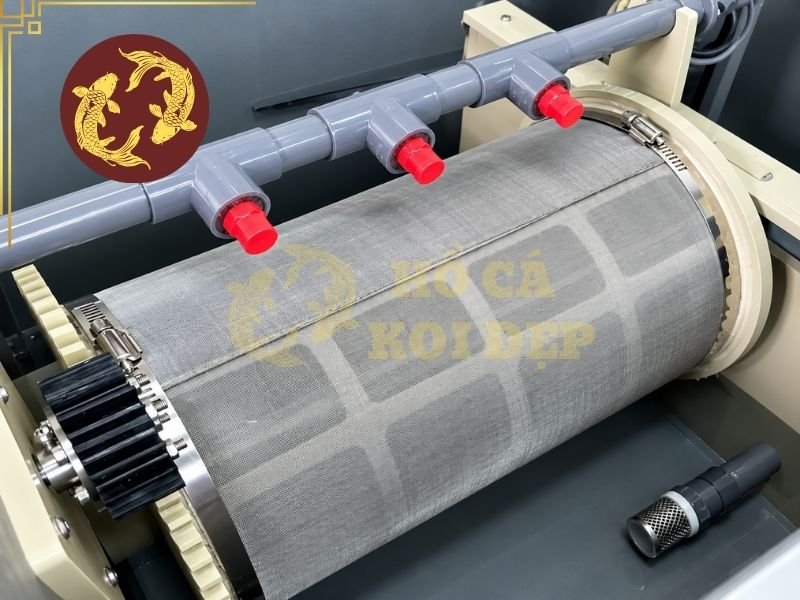 So Sánh Drum Filter và Lọc Truyền Thống Cho Hồ Cá Koi 1 Drum filter, hay bộ lọc trống, sử dụng một lưới lọc dạng trống quay để tách các chất rắn ra khỏi dòng nước.