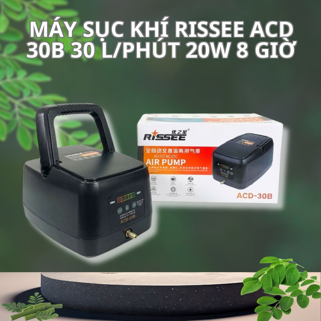 Máy Sục Khí Tích Điện Rissee ACD-30B – 30 L/phút, 20W, 8 Giờ
